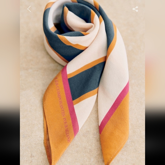 Sezane Cleophee 100% Silk Navy/Camel Striped Scarf - Picture 2 of 4